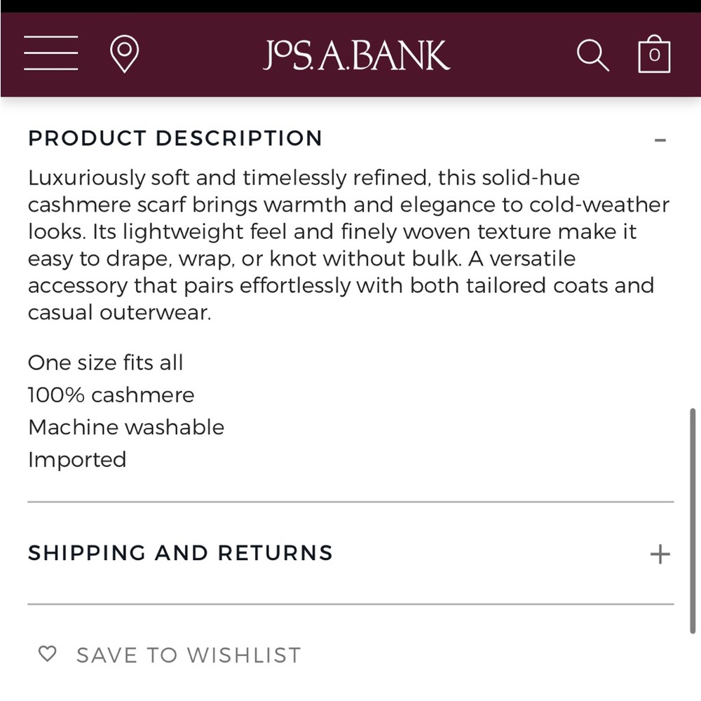 Jos. A. Bank Red Cashmere Scarf - Picture 8 of 8